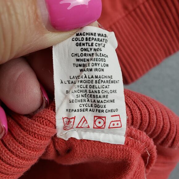 Y2K Roxy Size M Belle Swan Elbow Sleeve Hoodie Sweatshirt Orange V-Neck Pullover - Picture 7 of 8